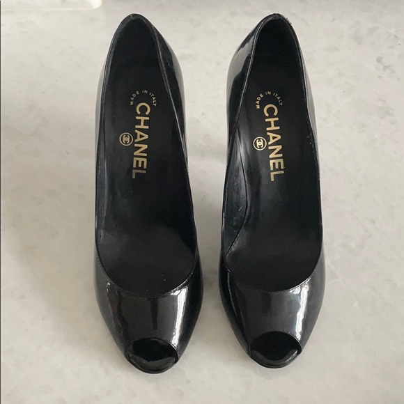 Chanel Patent Leather Peep Toe Pumps - Picture 1 of 5